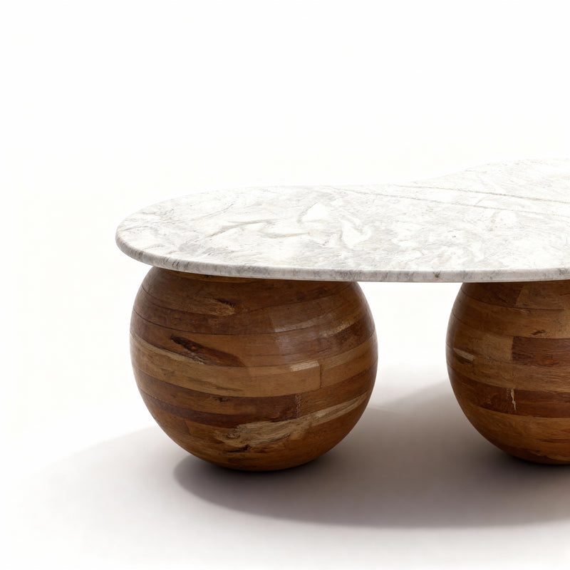 שולחן שיש אמיתי ובסיס רגליים מעץ מלזי מלא