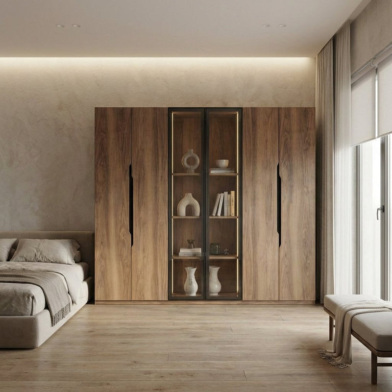 ארון 6 דלתות עם 2 דלתות זכוכית דגם Gold עם תאורת לד פנימית